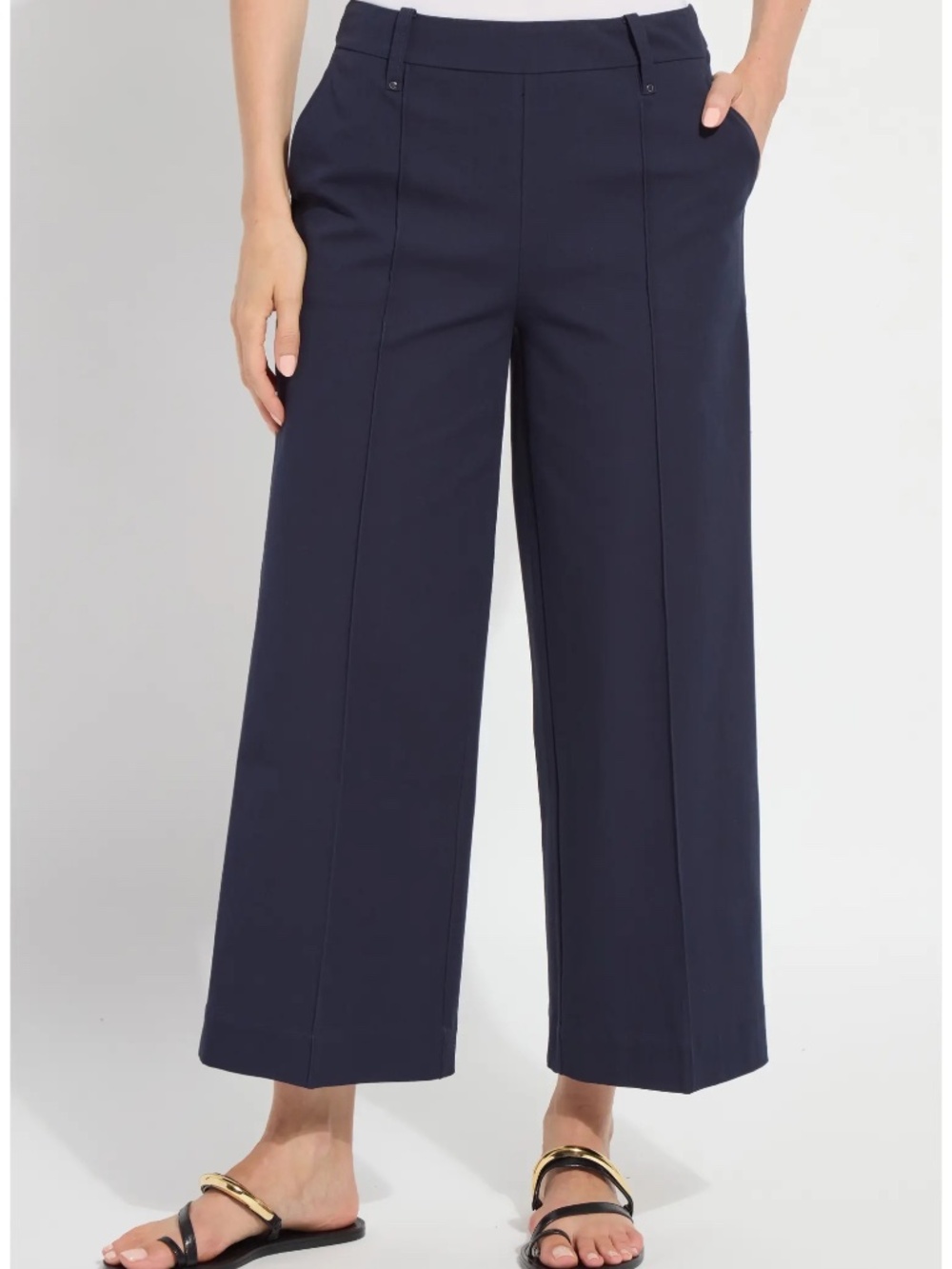 Lysse Miranda Pull-On High Waist Crop Wide Leg Twill Pants True Navy - Size XS